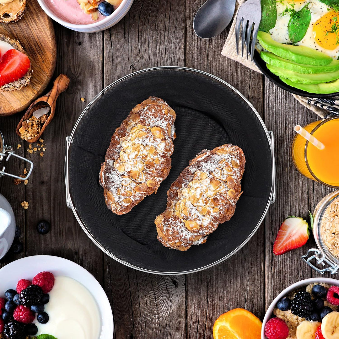 Relaxdays Brotkorb Metall, mit entnehmbarem Stoffeinsatz, rund, Frühstückskorb für Brot & Brötchen,