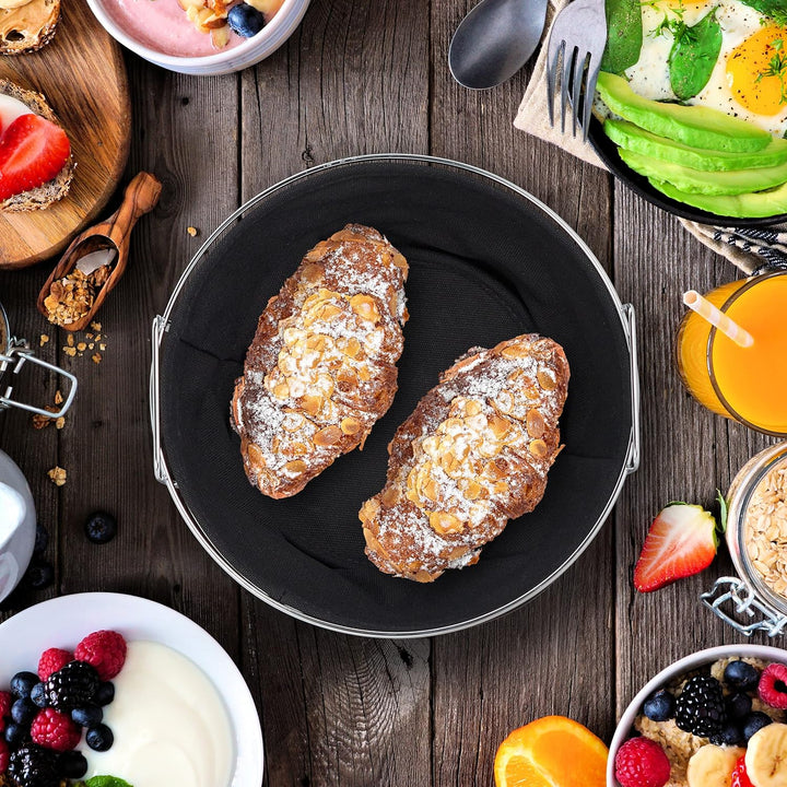 Relaxdays Brotkorb Metall, mit entnehmbarem Stoffeinsatz, rund, Frühstückskorb für Brot & Brötchen,