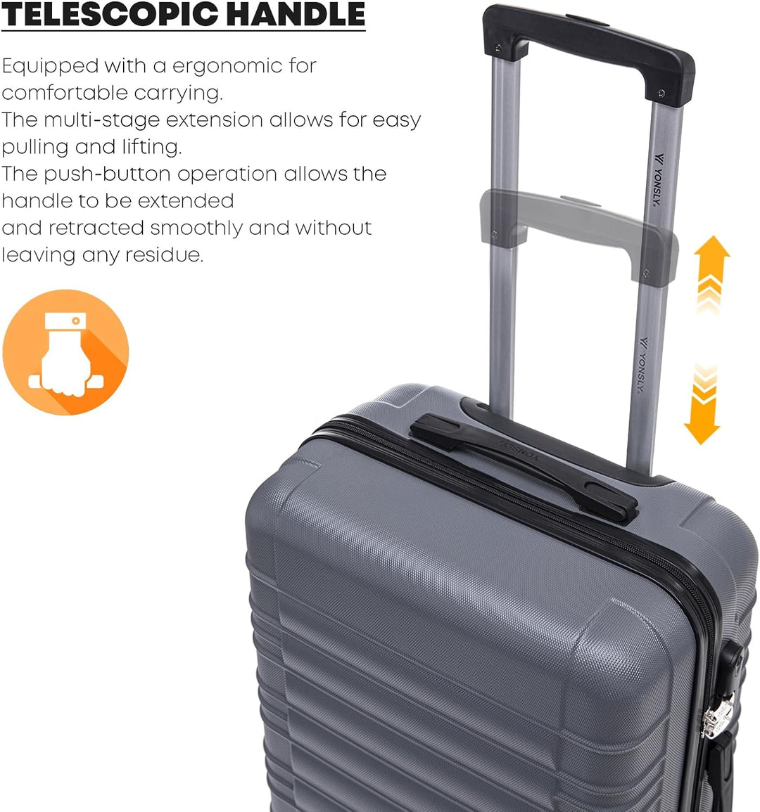 Koffer Suitcase L Grau, Trolley Reisekoffer, Rollkoffer Handgepäck mit 4 Rollen 360°, Hartschalenrei
