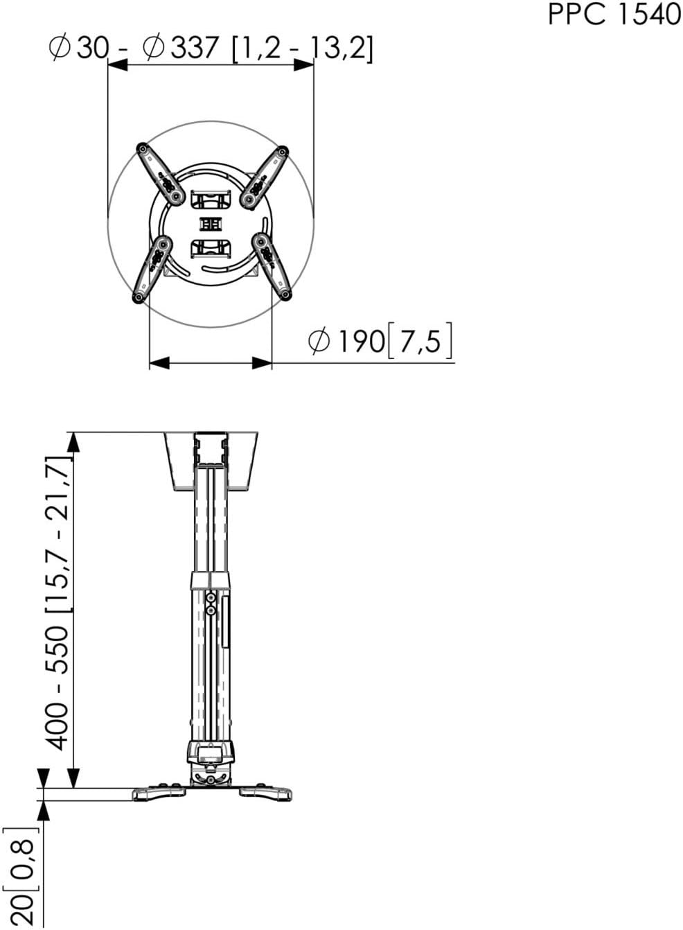 Vogel's PPC 1540 Projektor-Deckenhalterung für 30-337mm (1,2-13,2 Zoll) Projektoren, drehbar + neigb