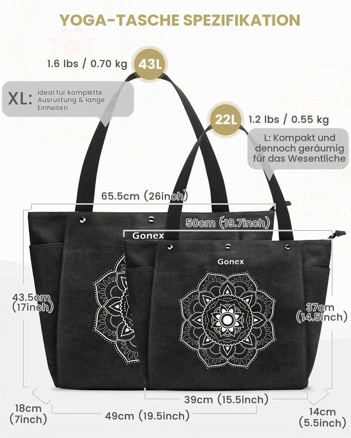Gonex Yogatasche, Yogamatte Tasche mit Mehreren Taschen für Damen und Herren, Canvas wasserdichte To
