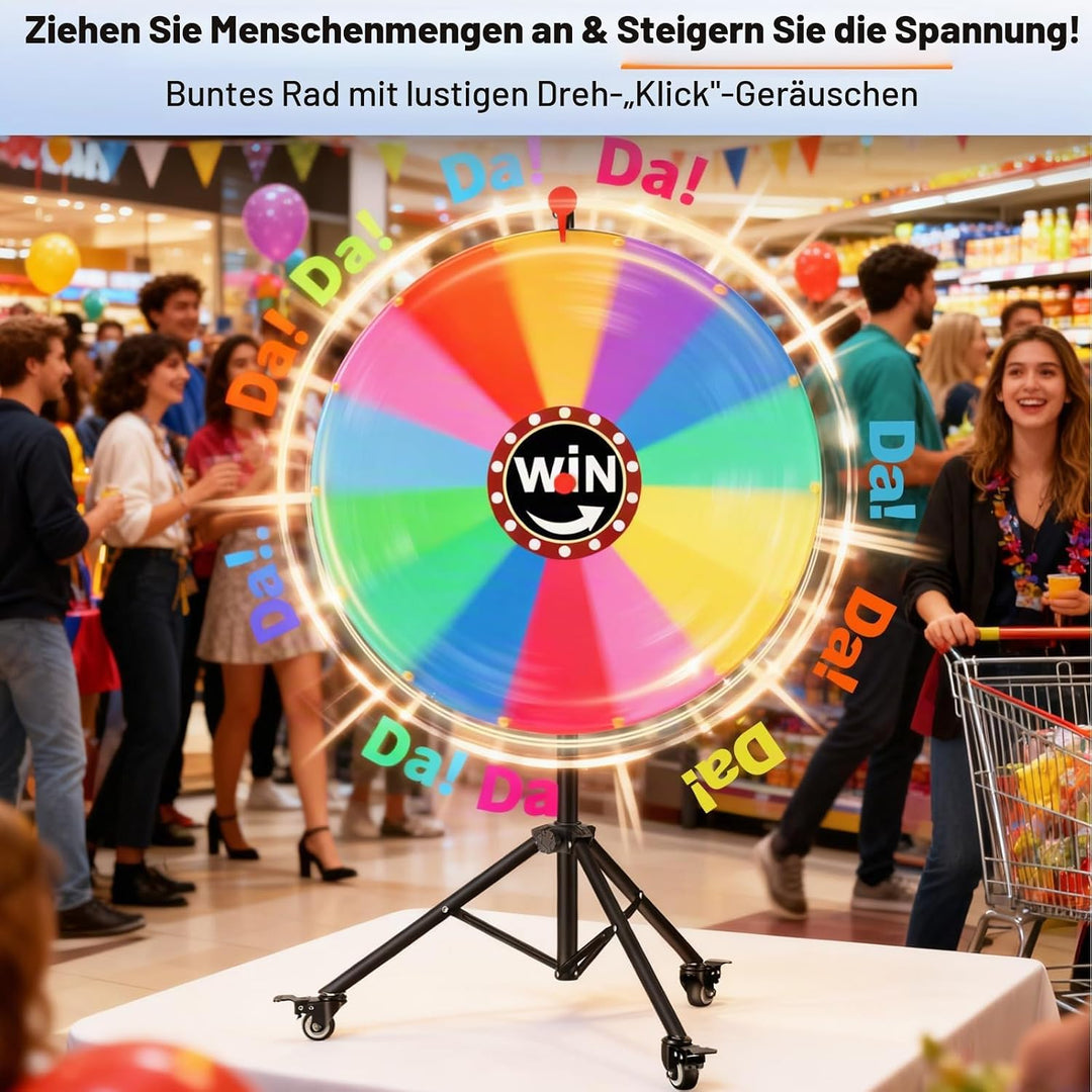 61 cm Glücksrad, 14 Farben Abnehmbarer Drehendes Preisrad mit 360°-Drehrollen, EMART Glücksrad zum D