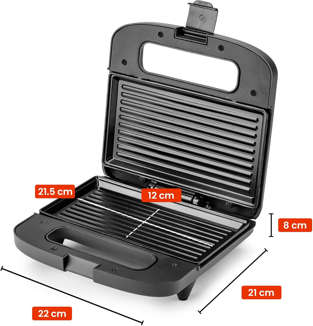 QuickBite Toaster, Sandwichmaker, Sandwich, Antihaftbeschichtung, 1000W, Panini, Schwarz Schwarz 24,