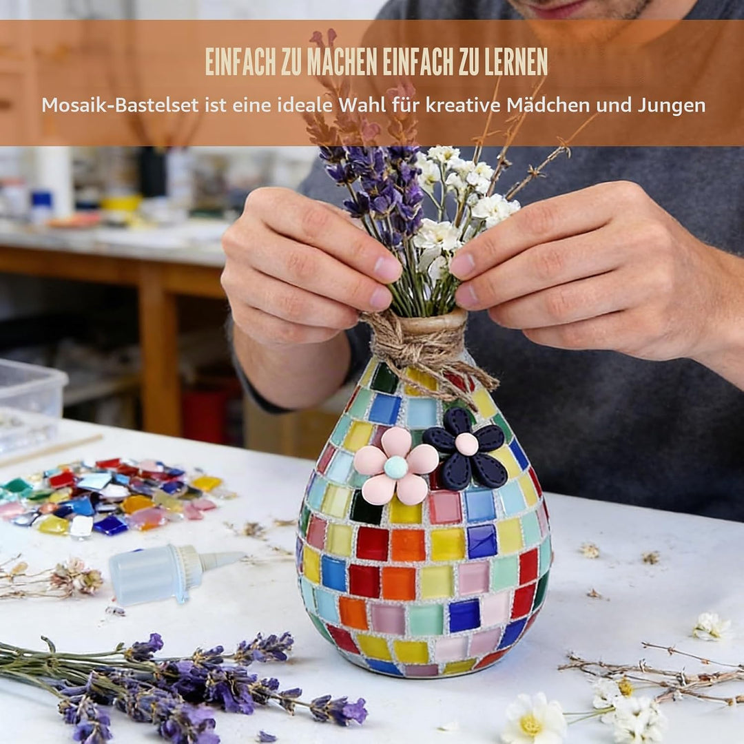 PORFOYO 2 Sets DIY Vasenmosaik Set, Mosaik Bastelset Kinder, Kreative DIY, Heimdekoration, Basteln K