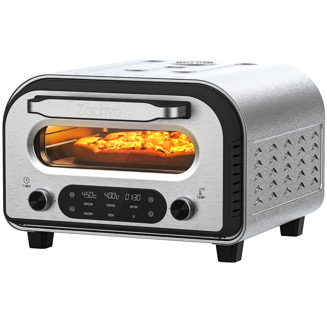 Pizzaofen Elektrisch – 450°C für 90Sek. Pizza, 5 Programme + DIY, LED Touchscreen & Drehregler, inkl