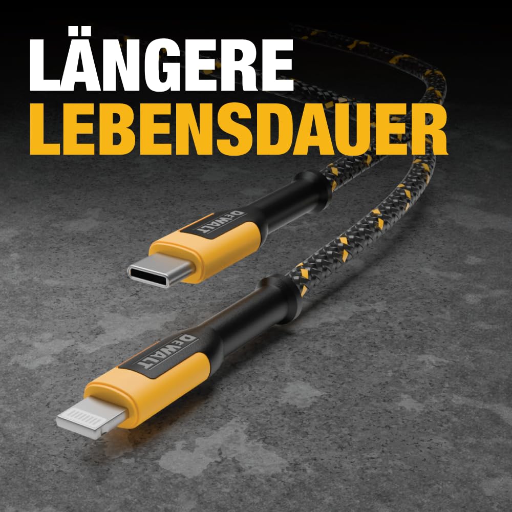 DEWALT Lightning auf Typ C Kabel — Verstärktes geflochtenes Kabel für Typ C — USB C auf Lightning Ka