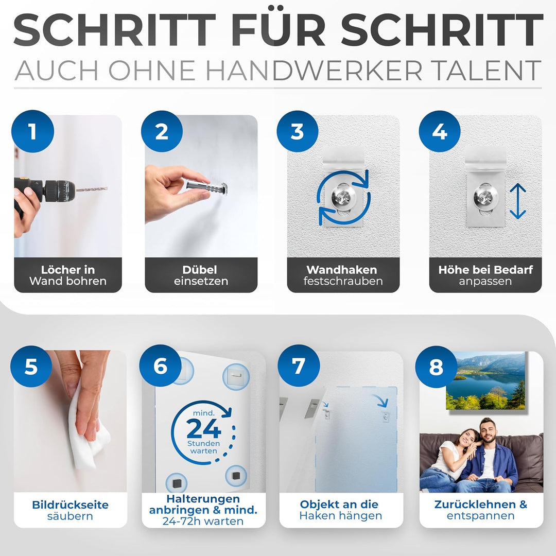 PEARWAY™ - Alu Dibond und Acrylglas Aufhängung - [10er Set] - extra starker 3M Kleber - bis zu 8kg -