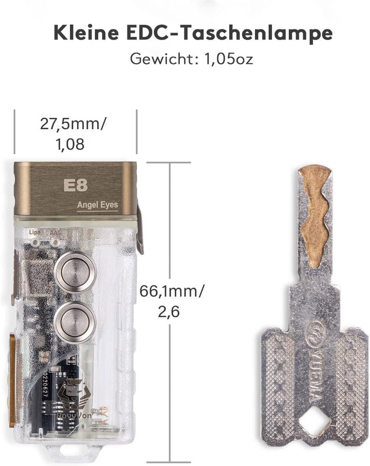 RovyVon E8 EDC Taschenlampe USB C Wiederaufladbar, Multifunktions Taschenlampe 4000K Hoher CRI, 500
