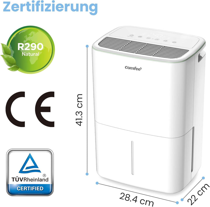 COMFEE Luftentfeuchter 12 Liter/Tag, Geeignet für Räume von ca. 50 Kubikmetern (20 Quadratmetern), A