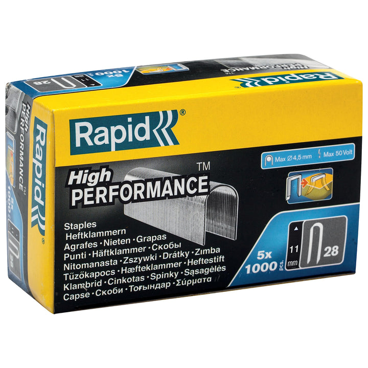 Rapid Tackerklammern Typ 28, 11mm Klammern, 5x1.000 Stk. Grosspackung, mit runden Rücken für kabel b