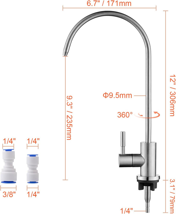 Ibergrif Umkehrosmose (RO) Wasserhahn für 1/4" und 3/8" Zoll, Osmoseanlage Spültischbatterie Wasserf
