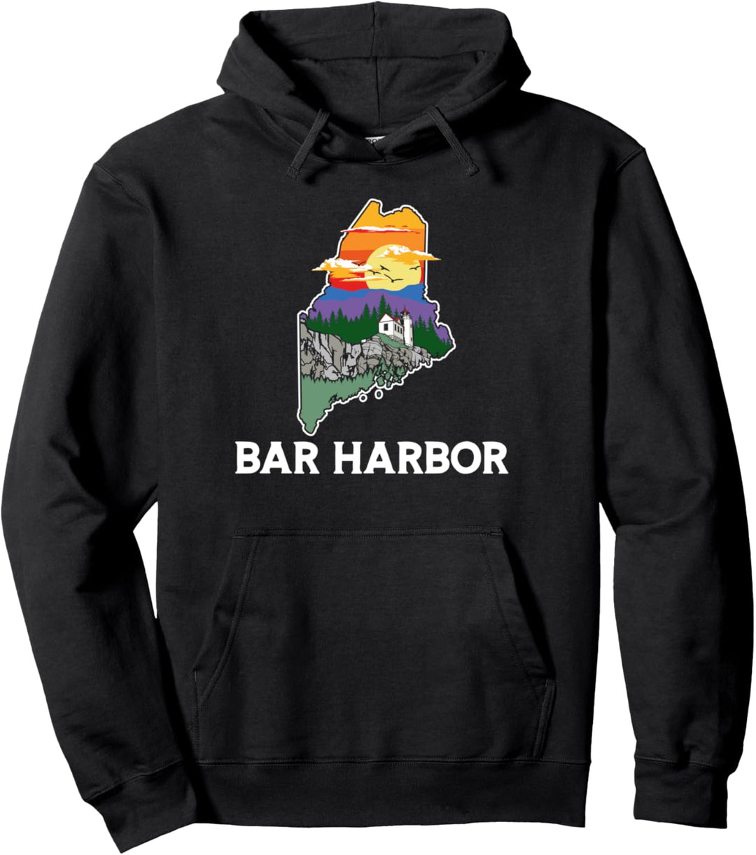Retro Bar Harbor Maine Nature & Outside Illustrated Graphic Pullover Hoodie