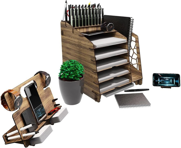 Schreibtisch Organizer gross, HxBxT 35,5x31x34,5cm, Tisch Organizer Holz, Organisation Schreibtisch,