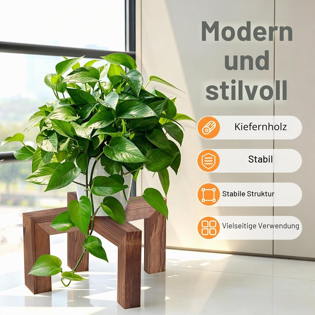 Vigordream Pflanzenständer, Pflanzenhalter für drinnen und draussen aus Holz, Einzelner Blumentopfst