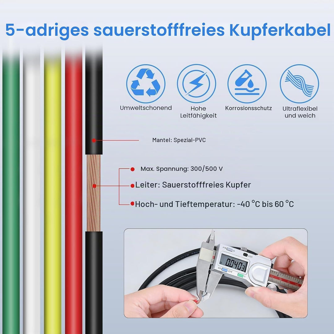 5 Adriges 0,5mm² 5 Meter Fahrzeugkabel – Mehradriges Anhängerkabel, Runder Erdleiter, Schwarz, für W