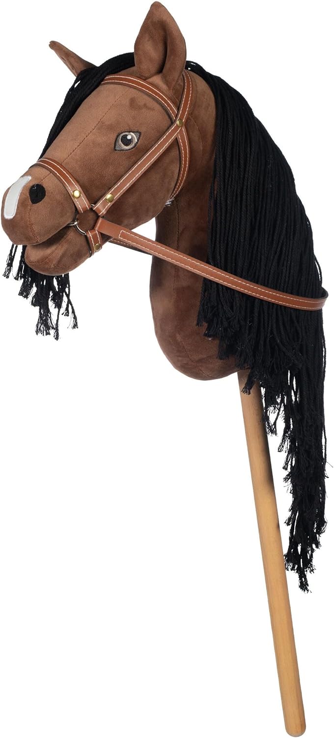 HKM Hobby Horse -Mini- Steckenpferd aus weichem Plüsch mit Abnehmbarer Trense (braun/schwarz), Braun