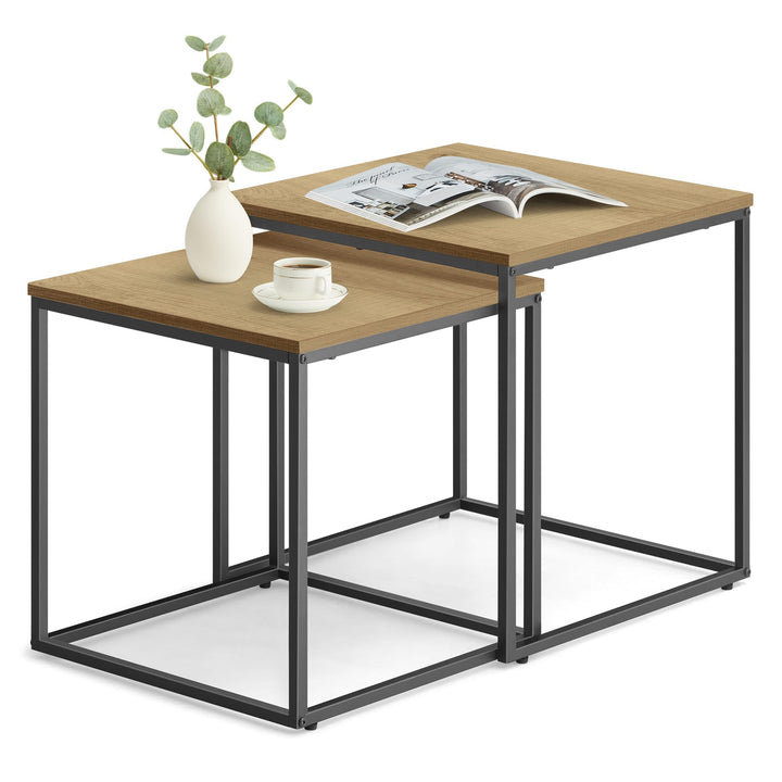 FORTENA Set mit 2 Couchtischen Beistelltisch Wohnzimmertisch Schwarz oder Gold Metall Quadratisch (E