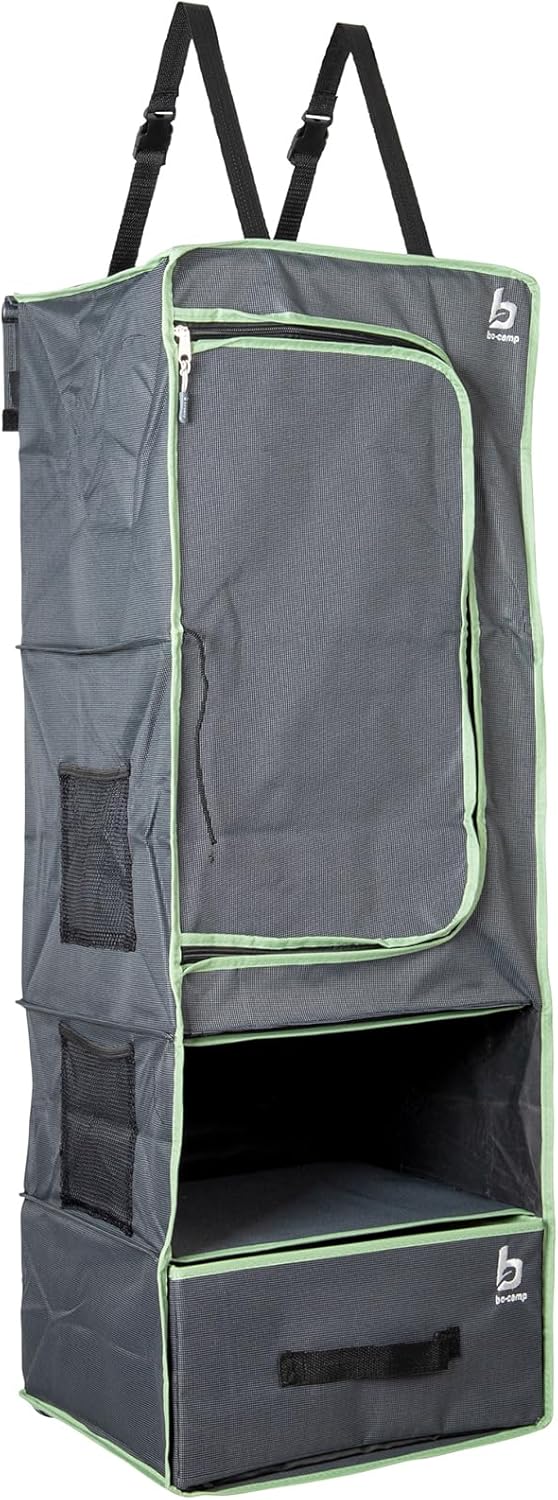 BO-Camp 1709379 Hängeregal 4 Fächer Plus Seitentaschen Vor Zelt Organizer Tür Regal Camping Hänge Au
