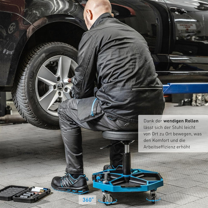 Högert Technik - Verstellbarer Werkstatthocker | Teleskopischer Werkstattsitz | Höhenverstellung | R