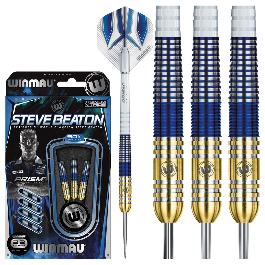 WINMAU Steve Beaton 22 Gram Profi Wolfram Steeltip Dartpfeile Set mit Flights und Schäfte