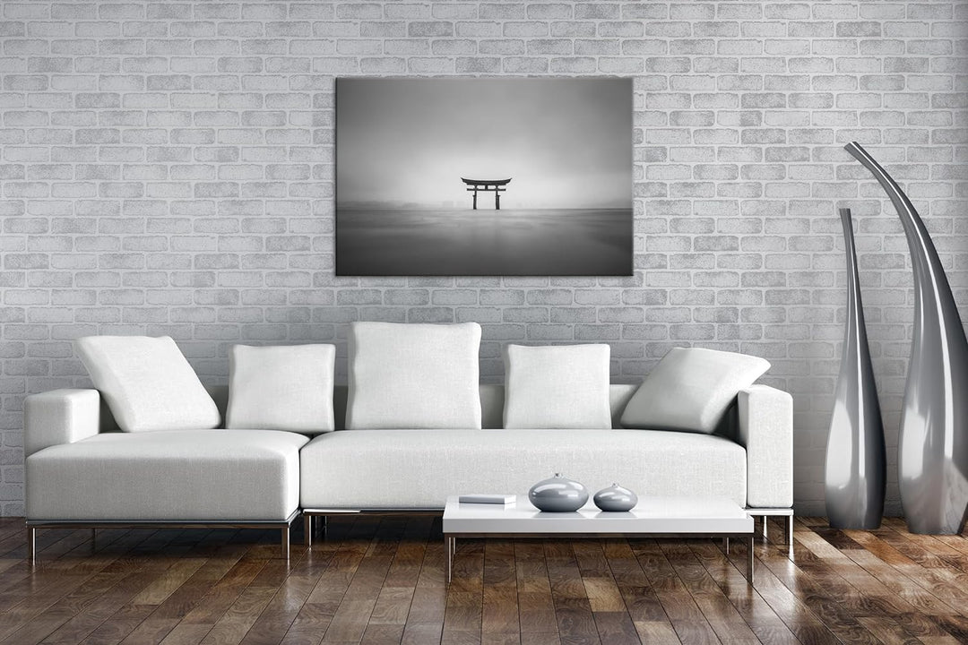 deyoli Schrein in Japan am Meer Format: 80x60 cm Effekt: Schwarz/Weiss als Leinwandbild, Motiv ferti