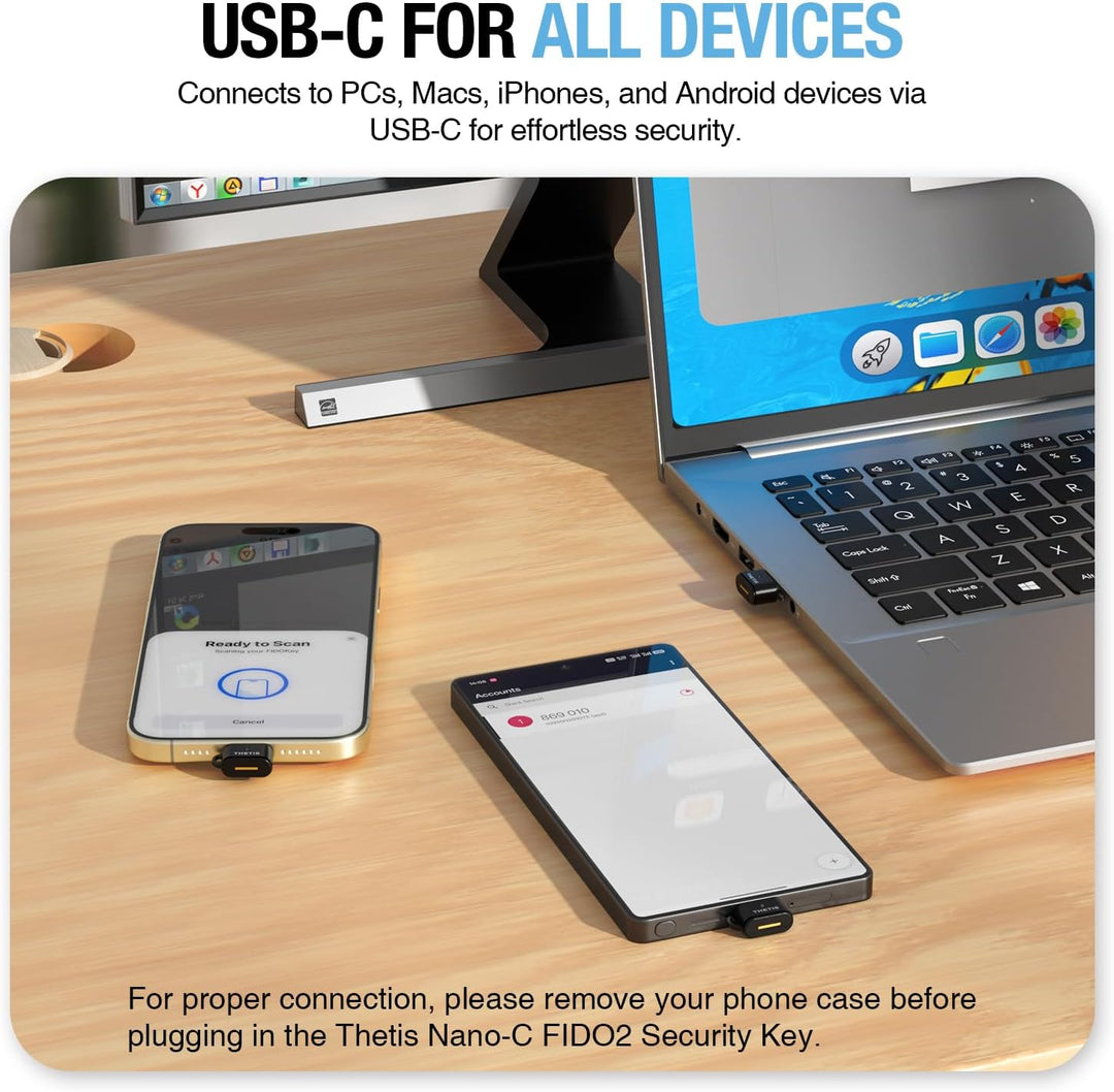 Thetis Nano-C FIDO2 Sicherheitsschlüssel, Hardware-Passkey-Gerät mit USB Typ C, TOTP/HOTP, FIDO2.0 Z