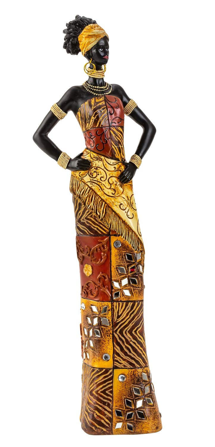 Lifestyle & More Moderne Skulptur Dekofigur Frau Afrikanerin aus Kunststein Mehrfarbig stehend mit b