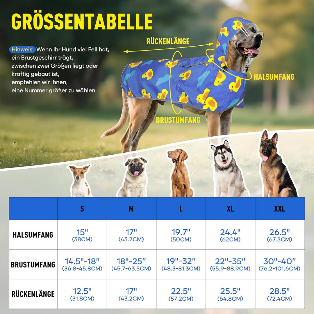 Hunderegenmantel-Einstellbare Regenmantel Hund, Wasserdichter Regenjacke Hund mit Kapuze & Kragenloc