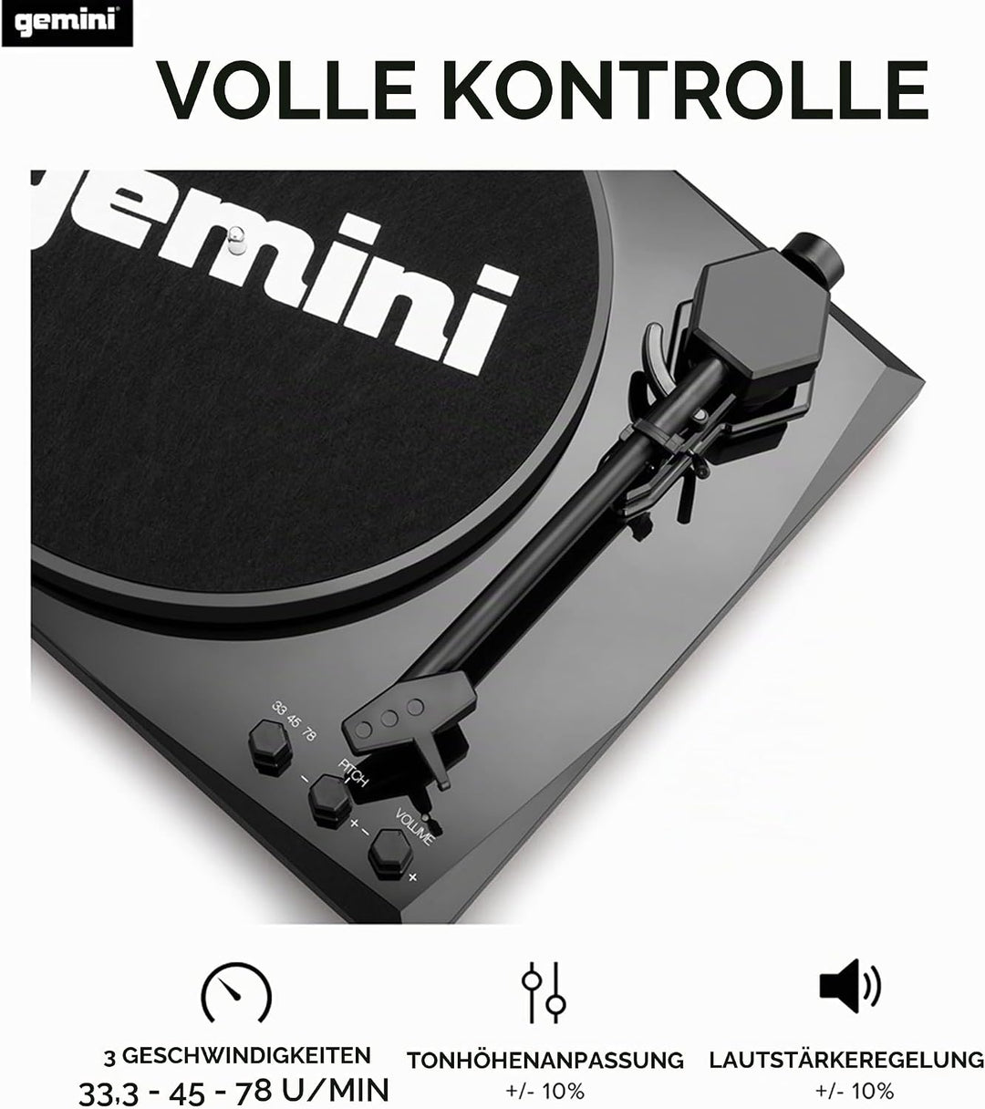 Gemini TT-900BB - Black | Plattenspieler mit Soundsystem - Bluetooth - Komplettsystem