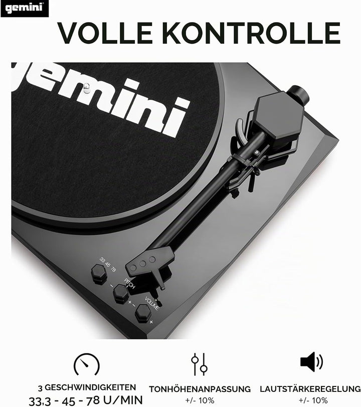 Gemini TT-900BB - Black | Plattenspieler mit Soundsystem - Bluetooth - Komplettsystem