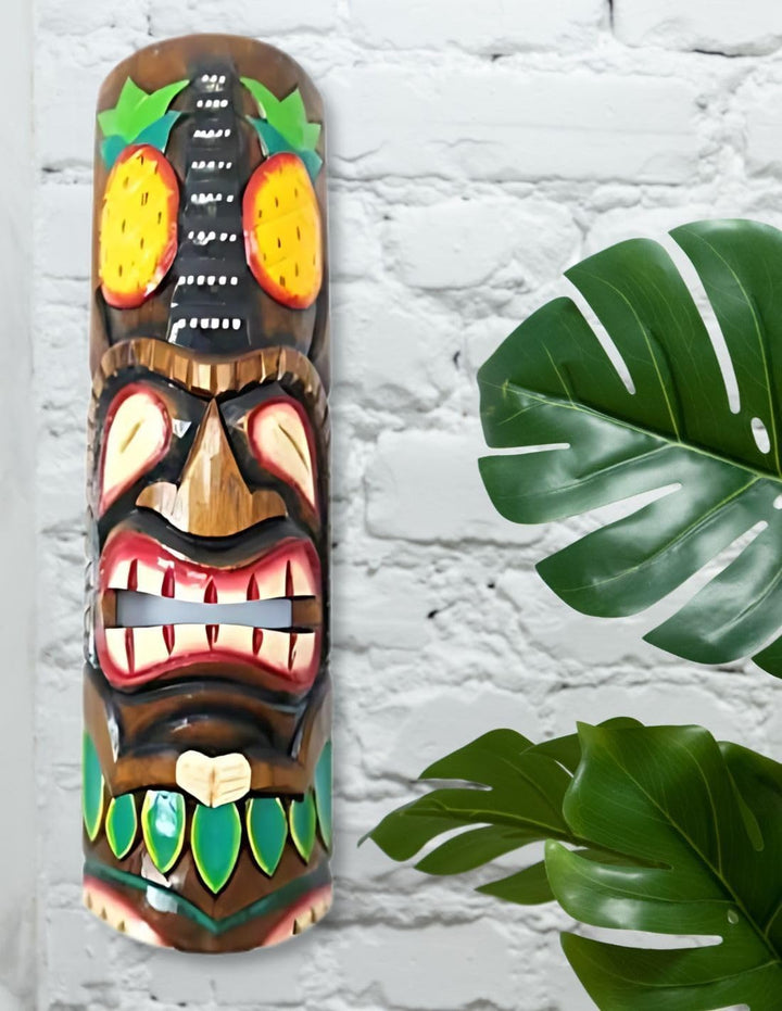 Maske Tiki, Höhe 50 cm, Holz, Motiv Ananas. Wanddekoration Tiki Bar.