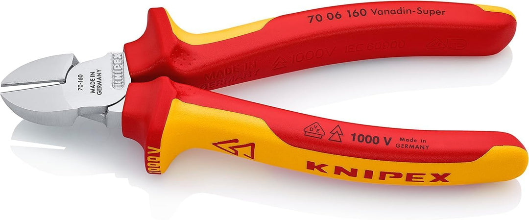Knipex Seitenschneider verchromt, isoliert mit Mehrkomponenten-Hüllen, VDE-geprüft 160 mm 70 06 160