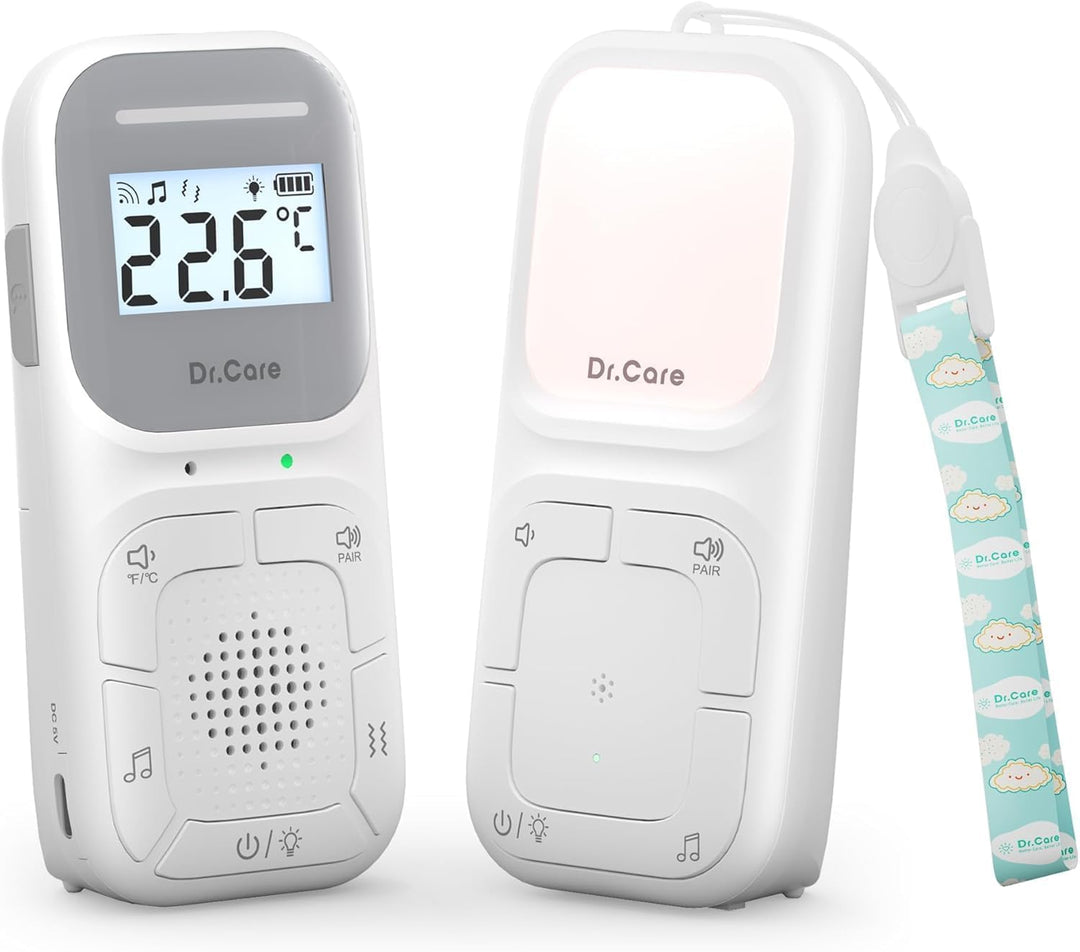 Dr.Care NeoGo Audio Baby Monitor – Vorgepaart, Gegensprechfunktion, VOX, Nachtlicht, Schlaflieder, V