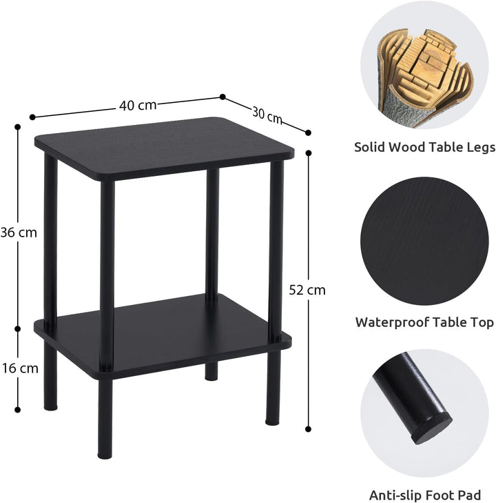 APICIZON Beistelltisch Holz, 2 Tier Beistelltisch Schwarz, Nachttisch Schmal, 40x30x52cm, Beistellti