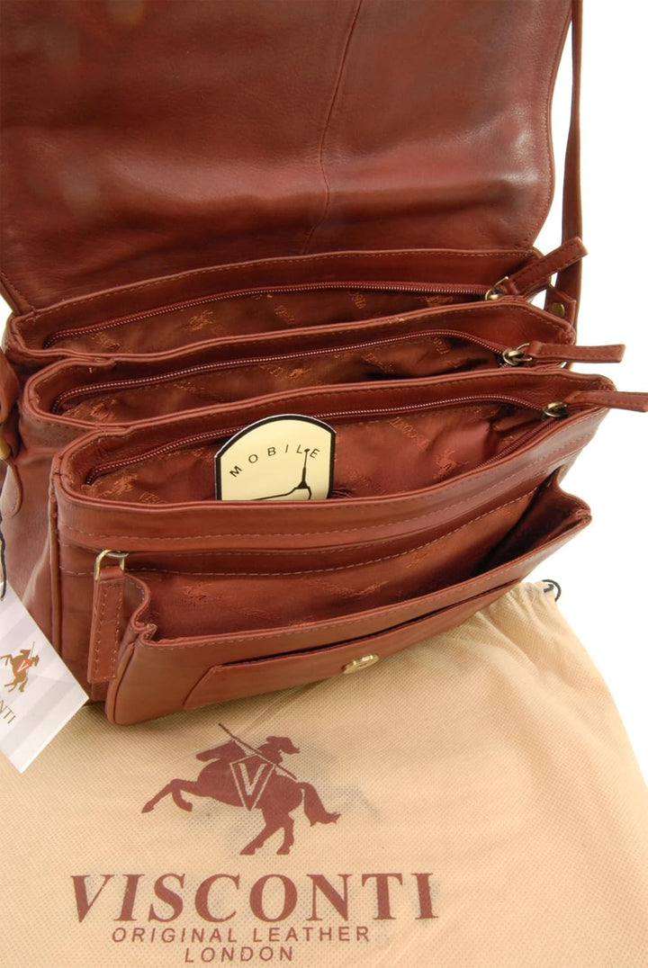 VISCONTI - Damen Leder Umhängetasche - Handtasche Mittelgross - Crossbody Bag Für Notizbuch A5 - Ver