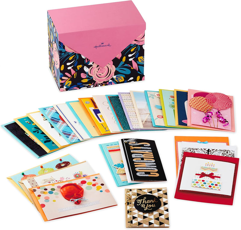 Hallmark 24 Stück handgefertigte Grusskarten in verschiedenen Boxen, modernes Blumenmuster, Geburtst