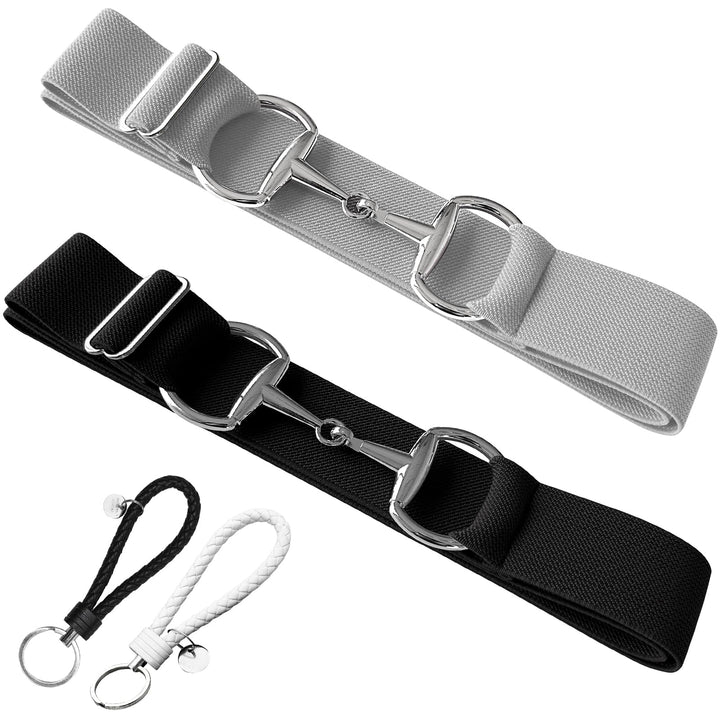 Huaerle 1.5-inch Elastic Equestrian Belt with Bit Buckle and Leather Key Strap,Equestrian Elastic Be