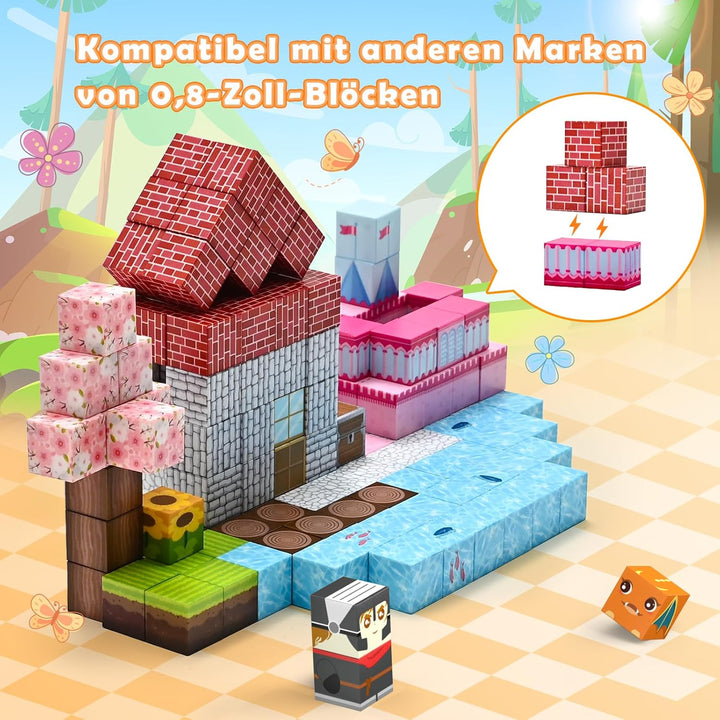 PINKCAT Magnetic Blocks Magnetische Bausteine, Magnete Bausteine Spielset, Magnetischer Spielzeugbau