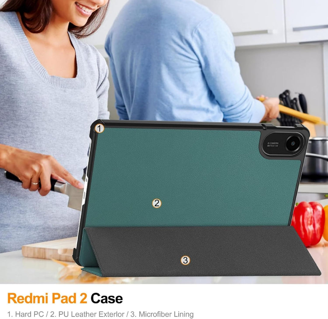 GIOPUEY Hülle Kompatibel mit Redmi Pad 2 2025, Flip Case [Bracket-Funktion] 360° Schutz - Grün Xiaom