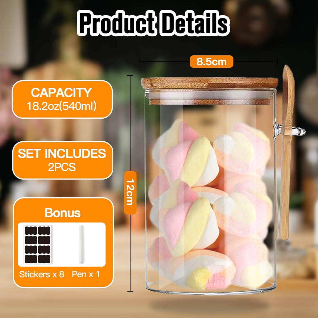 Vorratsgläser mit Deckel und Löffel, 2er Set 540ml Overnight Oats Gläser, Vorratsdosen Glas, Glasbeh