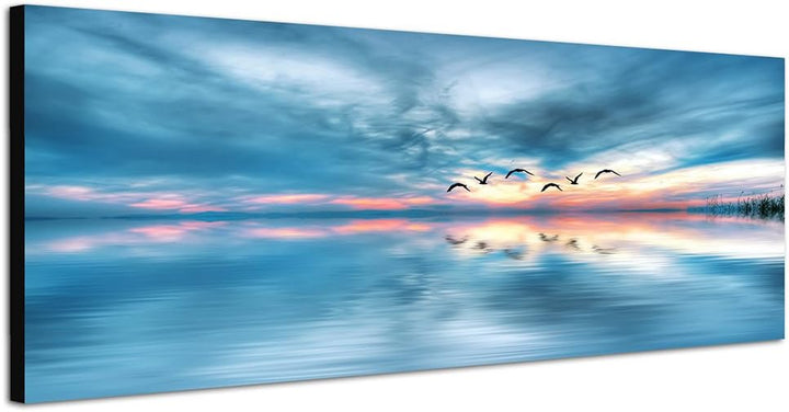 Paul Sinus Art Panoramabild auf Leinwand und Keilrahmen 150x50cm Meer Himmel Wolken Vögel