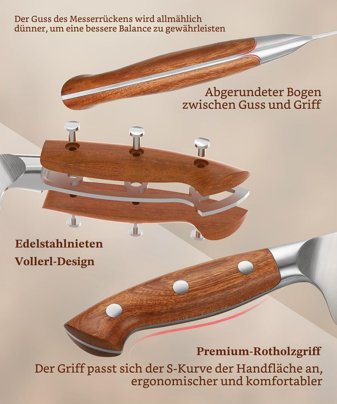 HEZHEN German Stahl Gefriergut Messer Gezahnte Klinge, Profi Küchenmesser für Gefrorenes Fleisch und