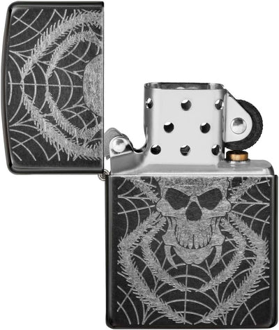 Zippo PL Skull with Legs IN Spider Web ON Gray Dusk Lighter 60001003 Feuerzeug, Messing, Grau, 1 x 3