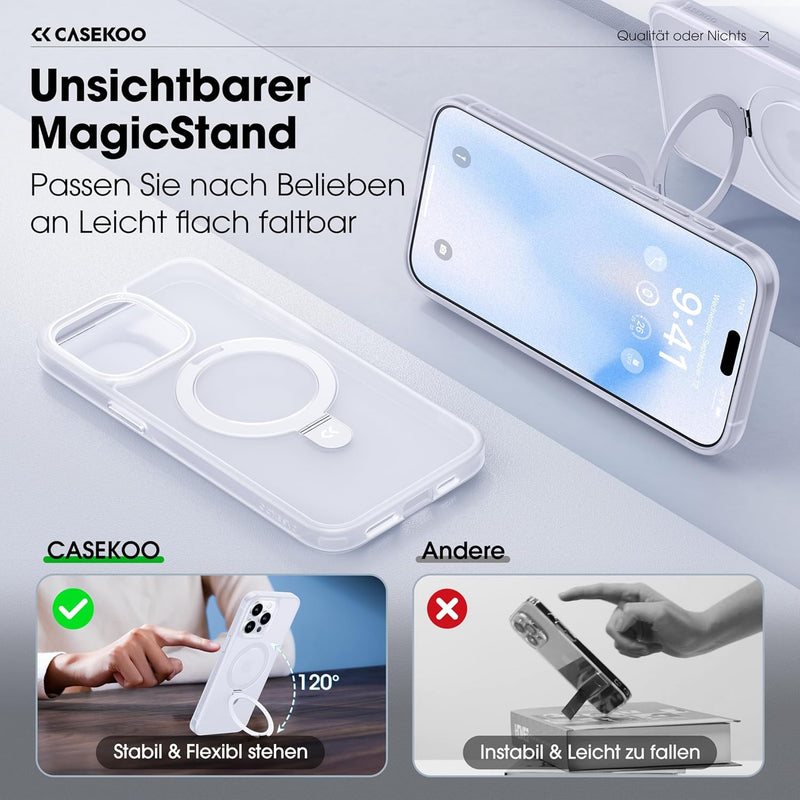 CASEKOO Magic Stand für iPhone 14 Pro Hülle für MagSafe [Militärschutz] [Unsichtbarer Ständer] Stoss