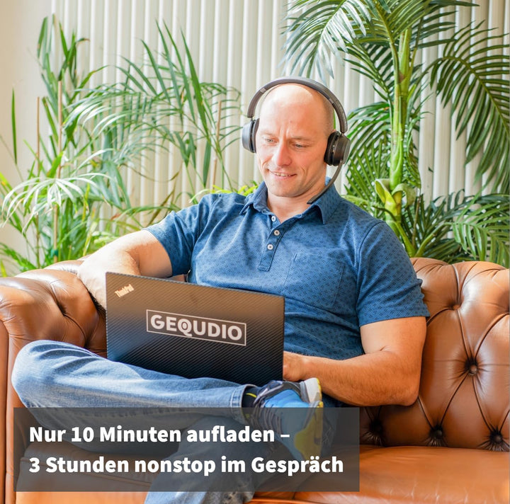 GEQUDIO Bluetooth Headset mit Mikrofon aus Berlin – kabellos Kopfhörer PC Mac Laptop – GB2+ Ladestat
