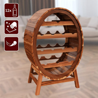 Casaria Weinregal für 12 Flaschen Akazien Holz Fass Stehend 90x 50x 30 cm Keller Küche Wohnzimmer We