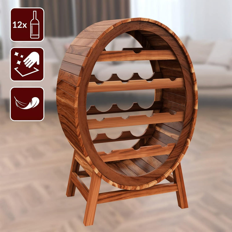 Casaria Weinregal für 12 Flaschen Akazien Holz Fass Stehend 90x 50x 30 cm Keller Küche Wohnzimmer We