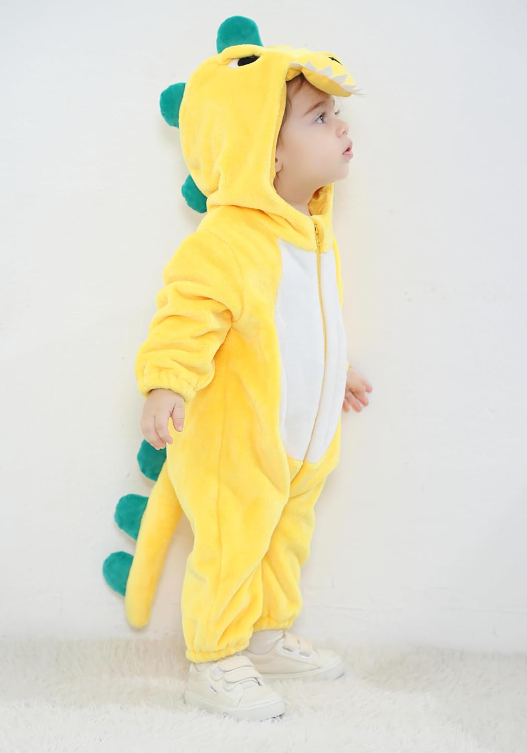 LOLANTA Baby Dinosaurier Drachen Kostüm mit Kapuze, Kinder Flanell Overall, Karneval Kostüm für Klei
