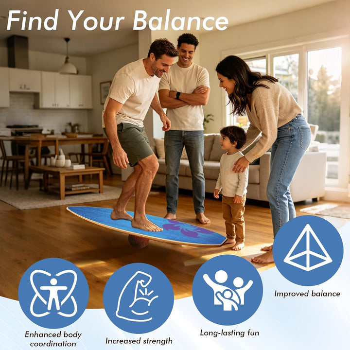 Balance Board Erwachsene, Surfing balance board aus Echtholz, Balance Trainer mit Rutschfester Gleic