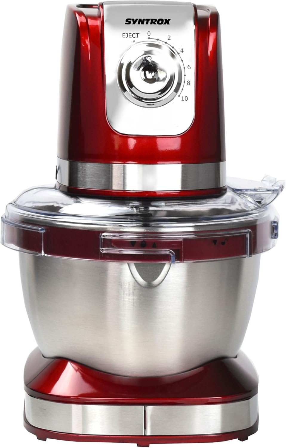 Syntrox Germany KM-600W Küchenmaschine Knetmaschine Mixer, Edelstahl-Behälter, 4 Liter, rot